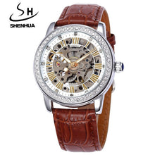 Load image into Gallery viewer, New Automatic Womens Watches Self-Wind Skeleton Watches for Women Luxury Brand Waterproof Mechanical Rhinestone Watches Leather