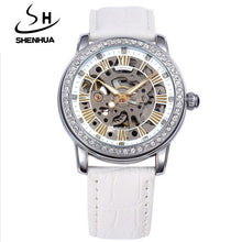 Load image into Gallery viewer, New Automatic Womens Watches Self-Wind Skeleton Watches for Women Luxury Brand Waterproof Mechanical Rhinestone Watches Leather