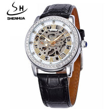 Load image into Gallery viewer, New Automatic Womens Watches Self-Wind Skeleton Watches for Women Luxury Brand Waterproof Mechanical Rhinestone Watches Leather