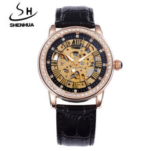 Load image into Gallery viewer, New Automatic Womens Watches Self-Wind Skeleton Watches for Women Luxury Brand Waterproof Mechanical Rhinestone Watches Leather