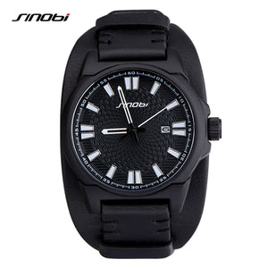 SINOBI Brand Mens Watches Top Brand Luxury Leather Mens Watches Military Army Calendar Outdoor Watch Male Waterproof Relogio
