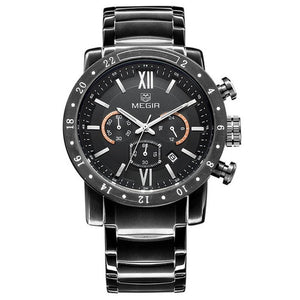MEGIR Mens Watches Top Brand Luxury Stainless steel Watches Military Chronograph 6 Hands 24 Hours Mens Watches Relogio Masculino