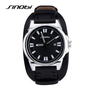SINOBI Brand Mens Watches Top Brand Luxury Leather Mens Watches Military Army Calendar Outdoor Watch Male Waterproof Relogio