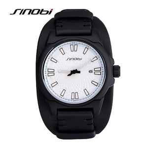 SINOBI Brand Mens Watches Top Brand Luxury Leather Mens Watches Military Army Calendar Outdoor Watch Male Waterproof Relogio