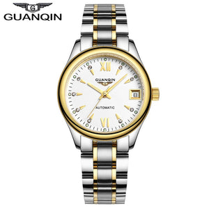 Womens Watches GUANQIN Date Luminous Rainstone Automatic Watch Waterproof Mechanical Watch Brand Luxury Stainless Steel Back