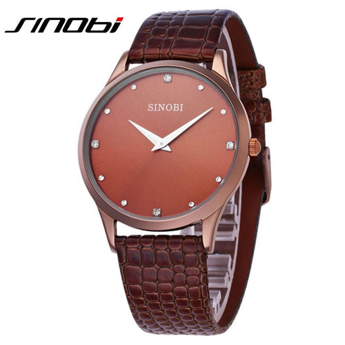 SINOBI Mens Watches Top Brand Luxury Waterproof Quartz Watch Leather Strap  Super Slim Mens Watches Male Clock relogio masculino