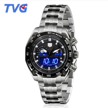 Load image into Gallery viewer, New TVG Mens Watches Top Brand Luxury Full Steel Blue Led Digital Analog Quartz Watch Mens Watches Sport Relogio Masculino