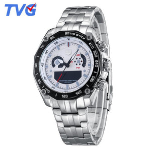 New TVG Mens Watches Top Brand Luxury Full Steel Blue Led Digital Analog Quartz Watch Mens Watches Sport Relogio Masculino