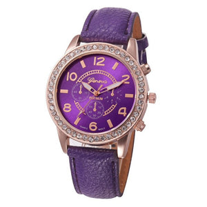 Fashion Watch Women 2017 Crystal Geneva Womens Watches PU Leather Strap Clock Quartz-Watch Ladies Relogio Feminino