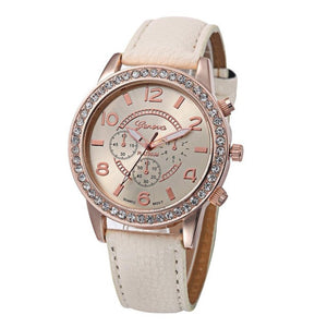 Fashion Watch Women 2017 Crystal Geneva Womens Watches PU Leather Strap Clock Quartz-Watch Ladies Relogio Feminino