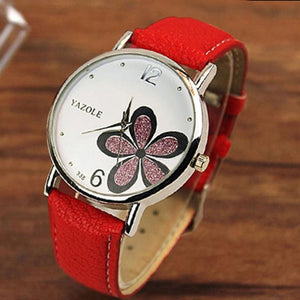Womens Watches Flower Fashion Leather Analog Quartz Vogue Wrist Watch