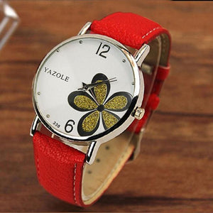 Womens Watches Flower Fashion Leather Analog Quartz Vogue Wrist Watch