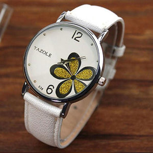 Womens Watches Flower Fashion Leather Analog Quartz Vogue Wrist Watch