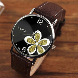 Womens Watches Flower Fashion Leather Analog Quartz Vogue Wrist Watch