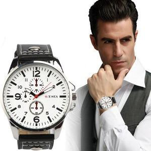 Men's Sports Quartz Watches Mens Watches Luxury Leather Wristwatches