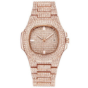 Mens Watches Fashion Diamond Automatic Date Quartz Watch Men Gold Stainless Steel Business Mens Watches Top Brand Luxury clock