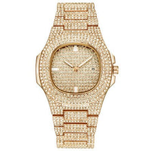 Load image into Gallery viewer, Mens Watches Fashion Diamond Automatic Date Quartz Watch Men Gold Stainless Steel Business Mens Watches Top Brand Luxury clock
