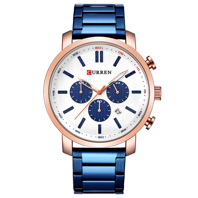 Curren Watch Fashion Mens Watches Blue Gold Military Army Stainless Steel Quartz Mens Watches Top Brand Luxury Men Watch Luxury