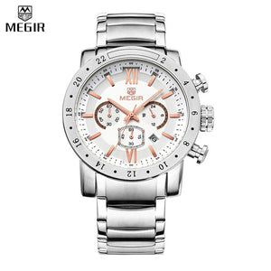 MEGIR Mens Watches Top Brand Luxury Stainless steel Watches Military Chronograph 6 Hands 24 Hours Mens Watches Relogio Masculino