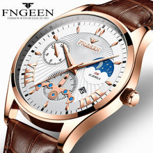 Load image into Gallery viewer, Fngeen New Quartz Watch Men Fashion Stainless Steel Mens Watches Top Brand Luxury Leather Band Clock Mens Watches Waterproof