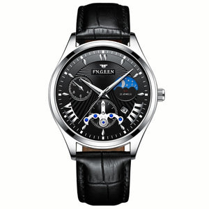 Fngeen New Quartz Watch Men Fashion Stainless Steel Mens Watches Top Brand Luxury Leather Band Clock Mens Watches Waterproof