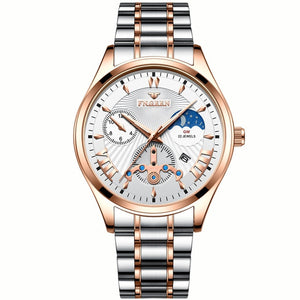 Fngeen New Quartz Watch Men Fashion Stainless Steel Mens Watches Top Brand Luxury Leather Band Clock Mens Watches Waterproof