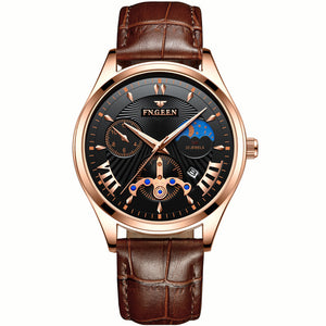 Fngeen New Quartz Watch Men Fashion Stainless Steel Mens Watches Top Brand Luxury Leather Band Clock Mens Watches Waterproof