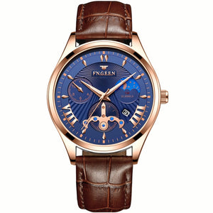 Fngeen New Quartz Watch Men Fashion Stainless Steel Mens Watches Top Brand Luxury Leather Band Clock Mens Watches Waterproof
