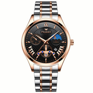 Fngeen New Quartz Watch Men Fashion Stainless Steel Mens Watches Top Brand Luxury Leather Band Clock Mens Watches Waterproof