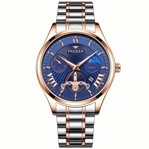 Fngeen New Quartz Watch Men Fashion Stainless Steel Mens Watches Top Brand Luxury Leather Band Clock Mens Watches Waterproof