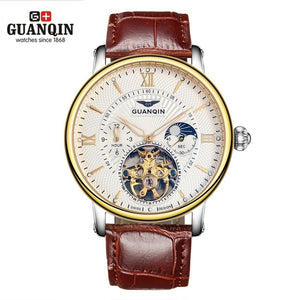 GUANQIN Mens Watches Sport Tourbillon Automatic Mechanical Watch Men 2017 Wristwatch Mens Leather Luxury Brand Watch