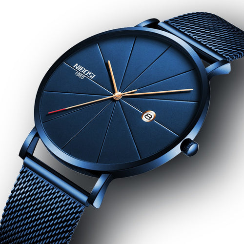 NIBOSI Watch Men Minimalist Ultra Thin Mens Watches Top Brand Luxury Stainless Steel Watch Men Waterproof Steel Mens Watch 2018