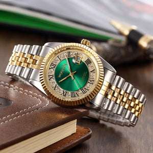 Classic Men Watches Mens Watches Top Brand Luxury Stainless Steel Men's Watches Green Dial Diamond Watches Gold Watches Men