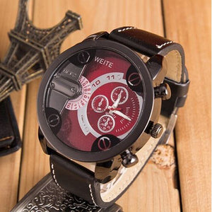 Fashion Mens Watches, Luxury Leather Watches Steel Case Analog Quartz Wrist Watch, Sport Watch Gift for Men