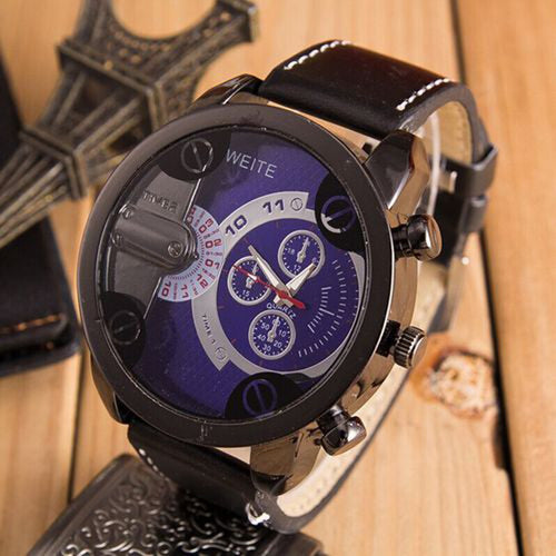 Fashion Mens Watches, Luxury Leather Watches Steel Case Analog Quartz Wrist Watch, Sport Watch Gift for Men