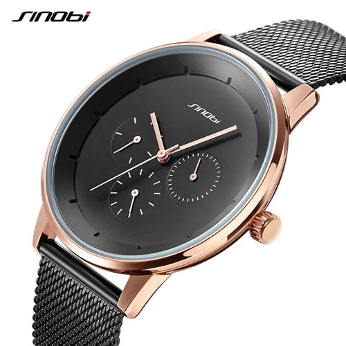 SINOBI Mens Watches Top Brand Luxury Quartz Watch Men Luxury Business Alloy Slim Mens Watches 2019 Mesh Strap Relogio Masculino