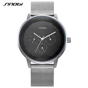 SINOBI Mens Watches Top Brand Luxury Quartz Watch Men Luxury Business Alloy Slim Mens Watches 2019 Mesh Strap Relogio Masculino