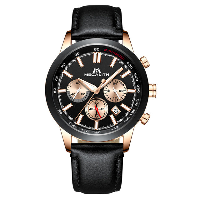 MEGALITH Fashion Mens Watches Top Brand Luxury Waterproof Chronograph Quartz Clock Army Military Mens Watches  Relogio Masculino