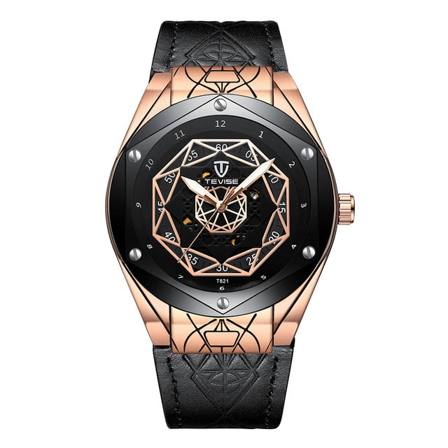 TEVISE Mens Watches Top Brand Luxury Automatic Watch Men Fashion Mechanical Watches Men Transparent Mechanical Wristwatch