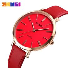 Load image into Gallery viewer, SKMEI Fashion Womens Watches Waterproof Analog Quartz Wrist Watch Leather Casual Clock Women Ladies Watch Relogio Feminino