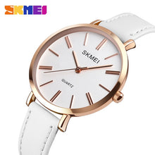 Load image into Gallery viewer, SKMEI Fashion Womens Watches Waterproof Analog Quartz Wrist Watch Leather Casual Clock Women Ladies Watch Relogio Feminino