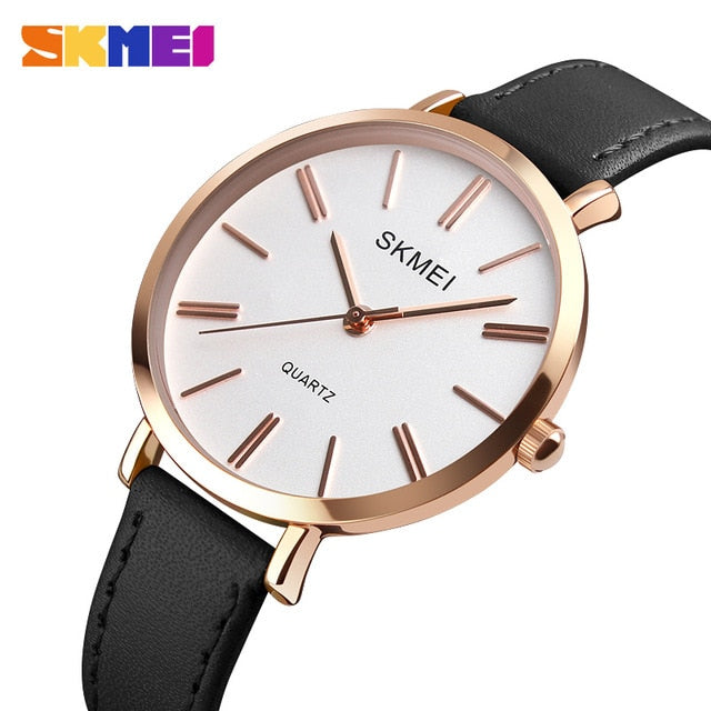SKMEI Fashion Womens Watches Waterproof Analog Quartz Wrist Watch Leather Casual Clock Women Ladies Watch Relogio Feminino